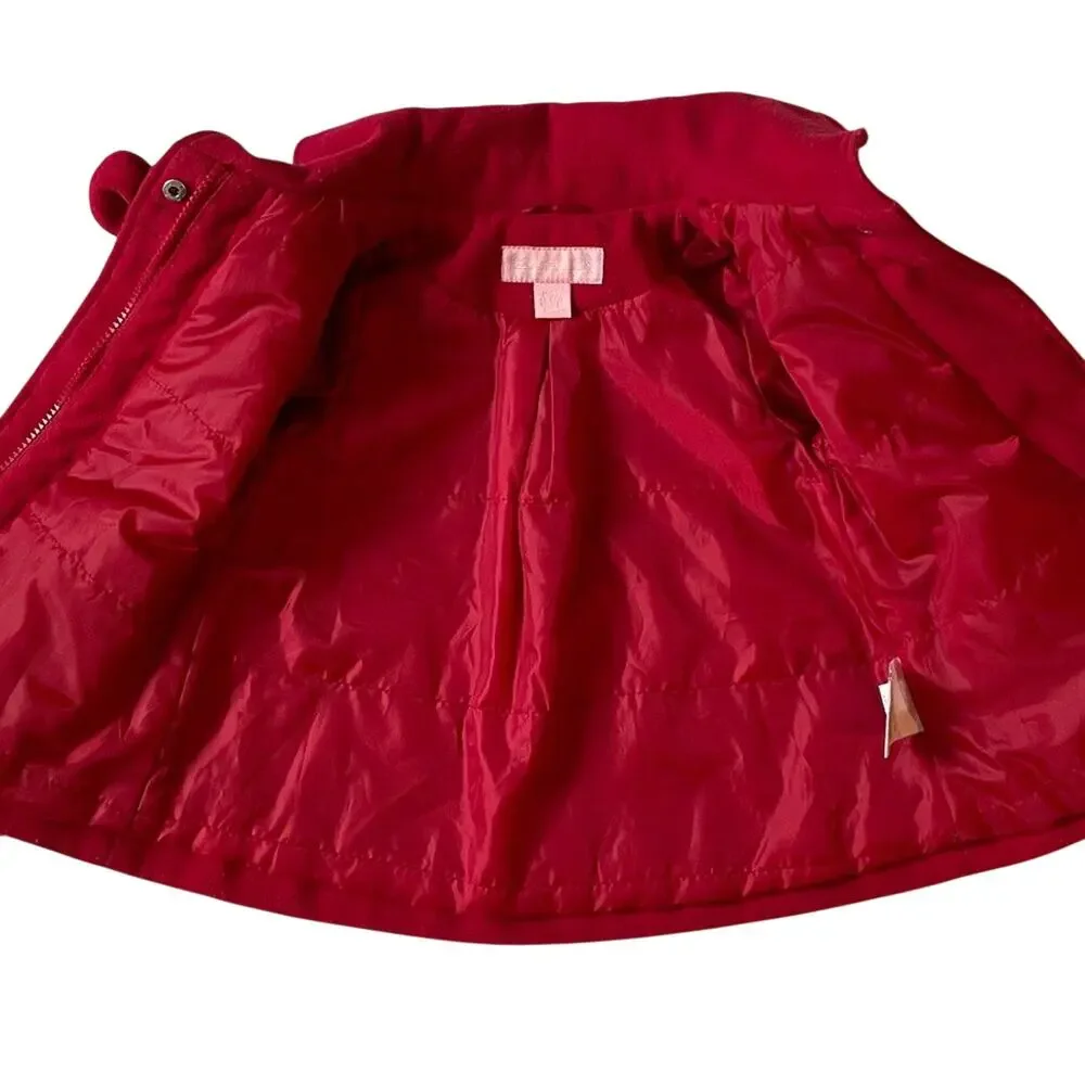 Girl's London Fog Red Coat, Bow, Shawl Collar, Pockets, 24M